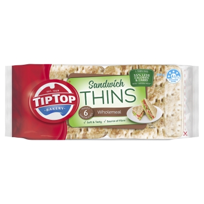 Tip Top Sandwich Thins Wholemeal 6 Pack 240g