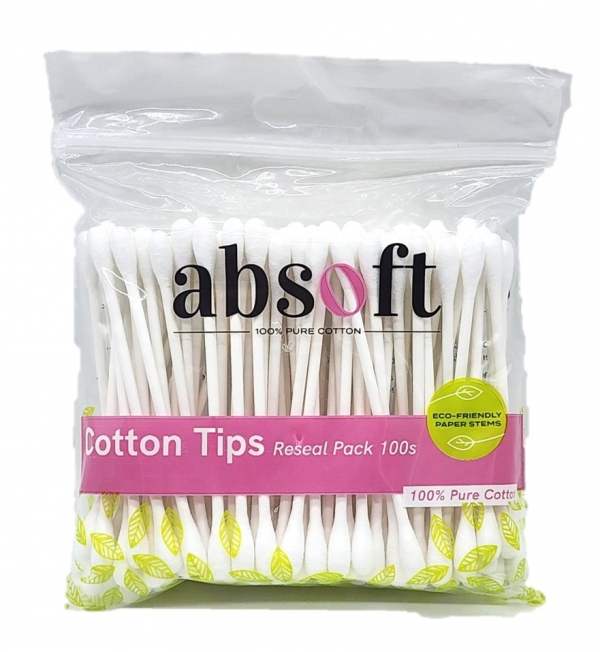 Absoft Cotton Tips Zip Seal Pack 100 Pack