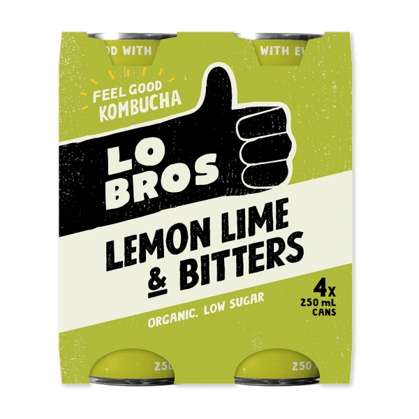 Lo Bros Kombucha Soda Lemon Lime & Bitters 4 x 250ml