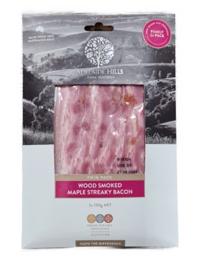 Adelaide Hills Wood Smoked Maple Streaky Bacon 2 x 100g