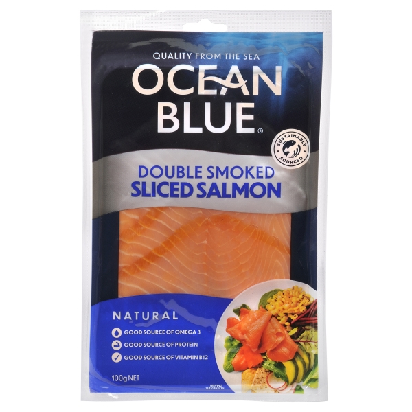 Ocean Blue Double Smoked Sliced Salmon Natural 100g