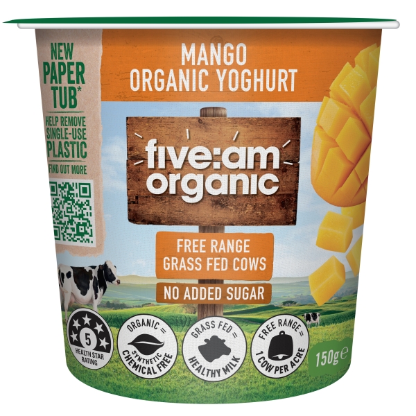 five:am Organic Yoghurt No Added Sugar Mango 150g