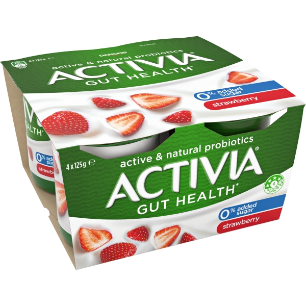 Danone Activia Probiotics No Added Sugar Strawberry Yoghurt 4 x 125g