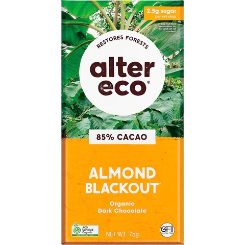 Alter Eco Organic Dark Chocolate Almonds Blackout 75g