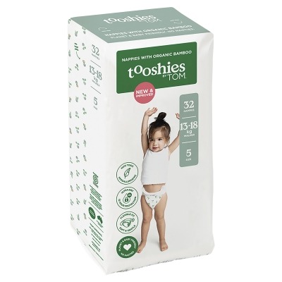 Tooshies By Tom Organic Nappies Walker Size 5 13-18kg 32 Pack