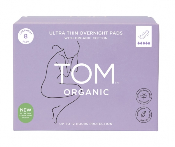 Tom Organic Ultra Thin Pads Overnight 8 Pack