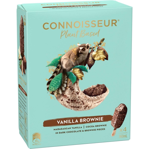 Connoisseur Ice Cream Plant Based Vanilla Brownie 4 Pack 456ml