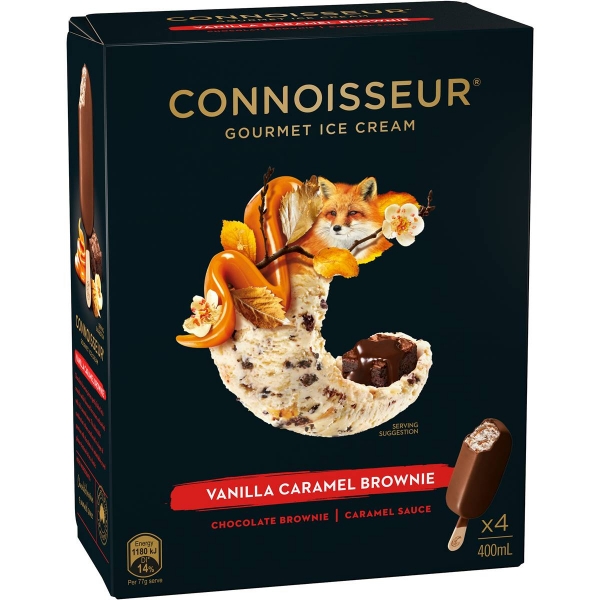 Connoisseur Ice Cream Vanilla Caramel Brownie 4 Pack 400ml