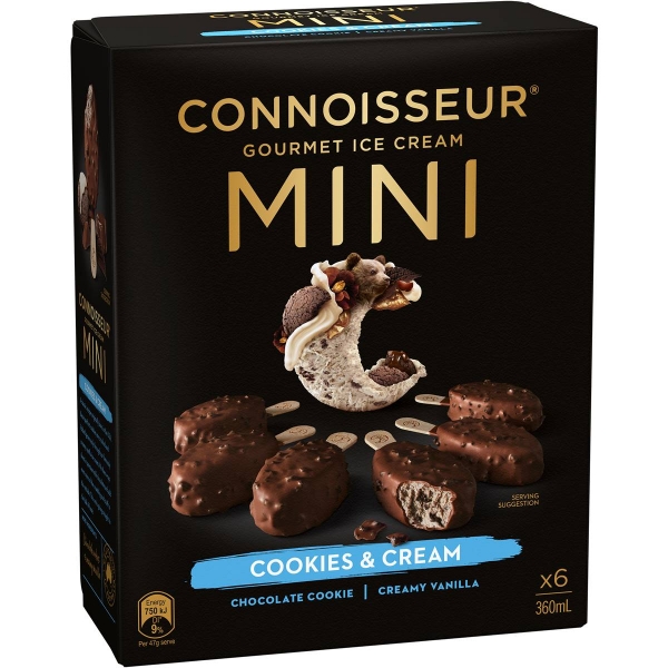 Connoisseur Ice Cream Minis Cookies & Cream 6 Pack 360ml