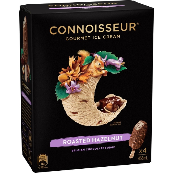 Connoisseur Ice Cream Roasted Hazelnut & Belgian Choc Fudge 4 Pack 455ml