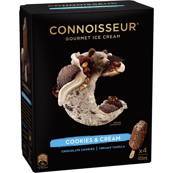 Connoisseur Ice Cream Cookies & Cream 4 Pack 455ml