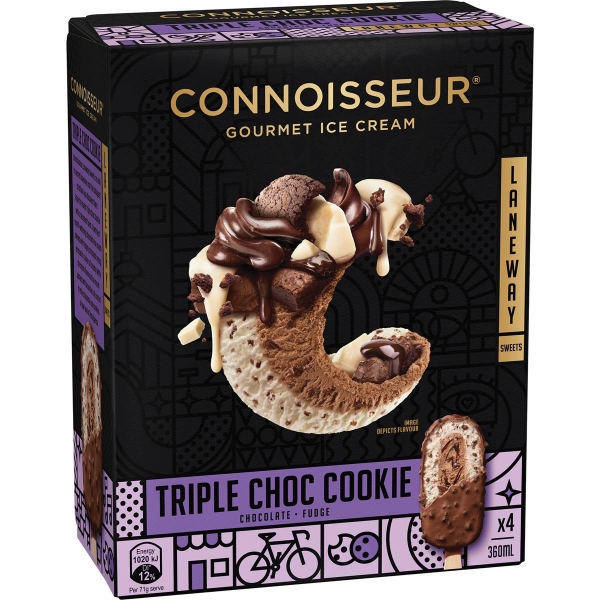 Connoisseur Ice Cream Triple Choc Cookie 4 Pack 360ml