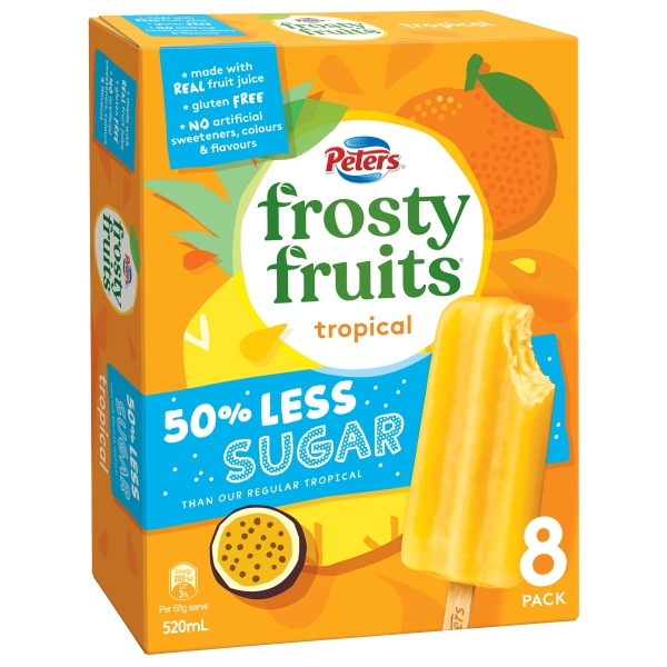 Peters Frosty Fruit Tropical 50% Less Sugar 8 Pack 520g