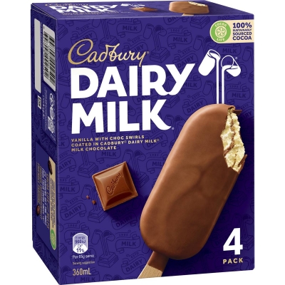 Cadbury Dairy Milk Vanilla Ice Creams 4 Pack 360ml