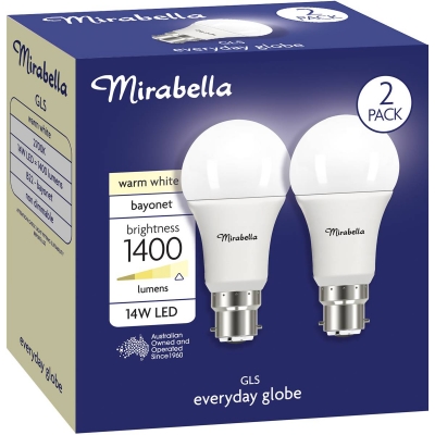 Mirabella Globe LED Bayonet Warm White 14W 2 Pack