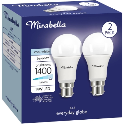 Mirabella LED GLS Bayonet Cap Cool White 14W 2 Pack