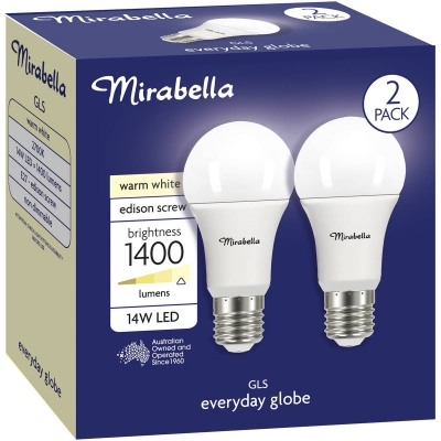 Mirabella Globe LED Edison Screw Warm White 14W 2 Pack