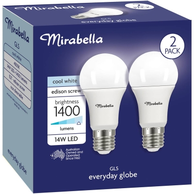 Mirabella Globe LED Edison Screw Cool White 14W 2 Pasck