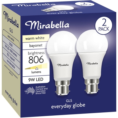 Mirabella LED GLS Bayonet Cap Warm White 9W 2 Pack