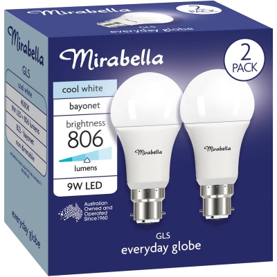 Mirabella LED GLS Bayonet Cap Cool White 9W 2 Pack