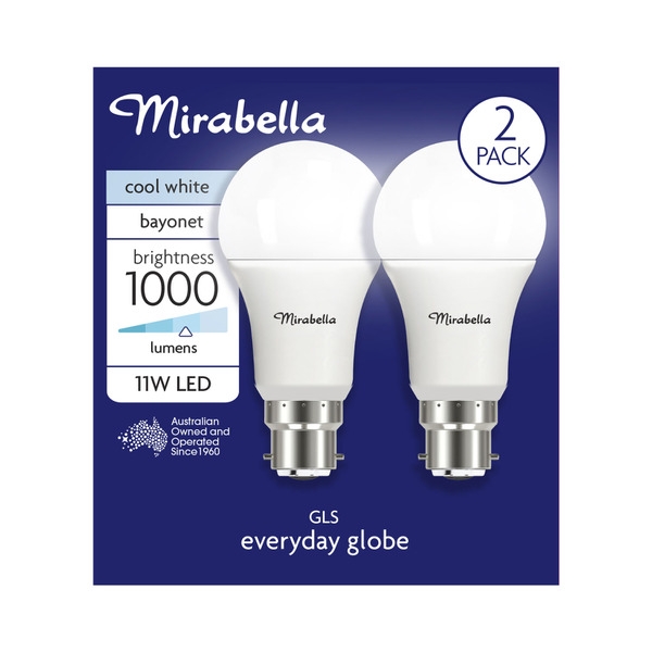 Mirabella Globe LED Bayonet Cap Cool White 11W 2 Pack