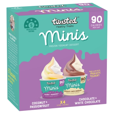 Twisted Frozen Yoghurt Minis Coconut & Passionfuit and Chocolate & White Chocolate 4 Pack 480mL