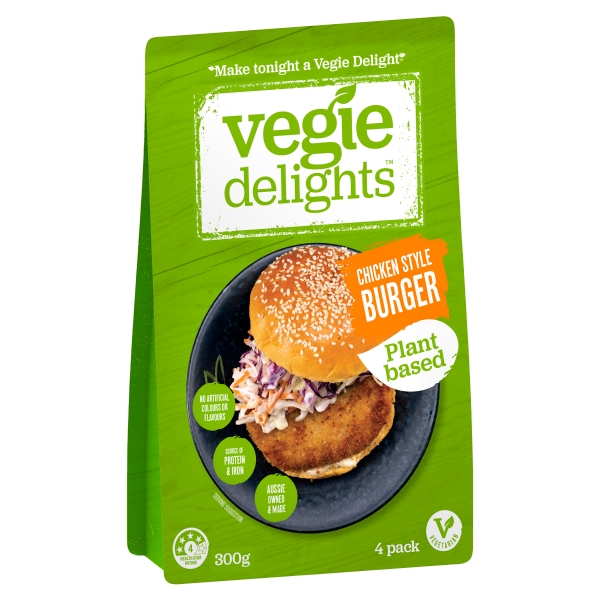 Vegie Delights Plant Based Chicken Style Burger 4 Pack 300g