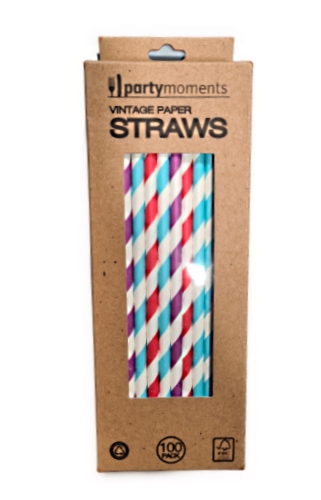 Party Moments Paper Straws Multi Coloured 100 Pack