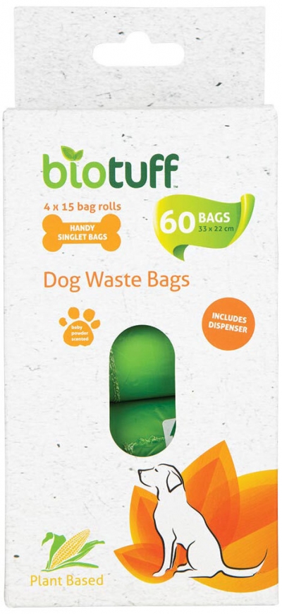 Biotuff Dog Waste Bags and Dispenser 60 Pack