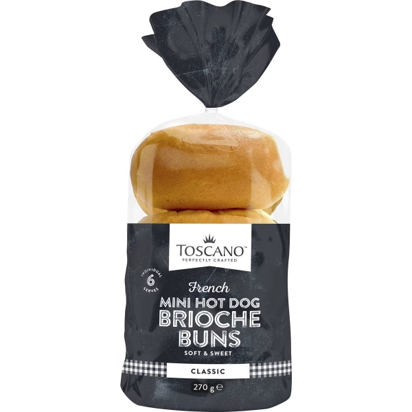 Toscano Mini Hot Dog Brioche Buns 6 Pack 270g