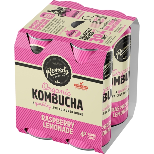 Remedy Organic Kombucha Raspberry Lemonade 4 x 250ml