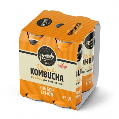 Remedy Organic Kombucha Ginger Lemon 4 x 250ml