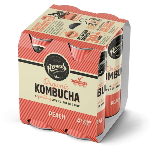 Remedy Organic Kombucha Peach 4 x 250ml