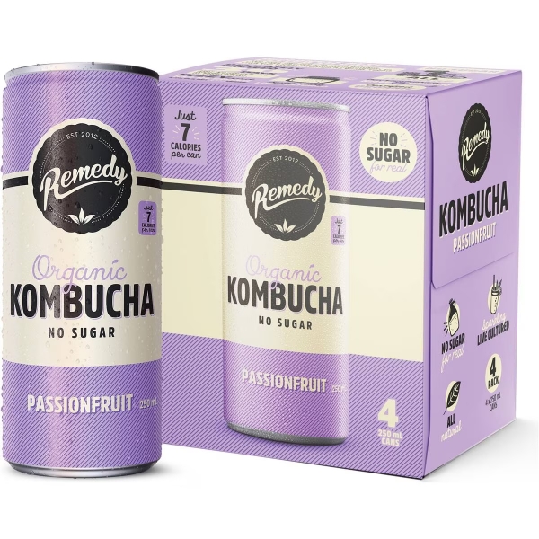 Remedy Organic Kombucha Passionfruit 4 x 250ml