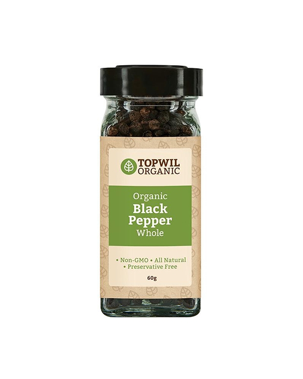 Topwil Organic Whole Black Pepper 60g