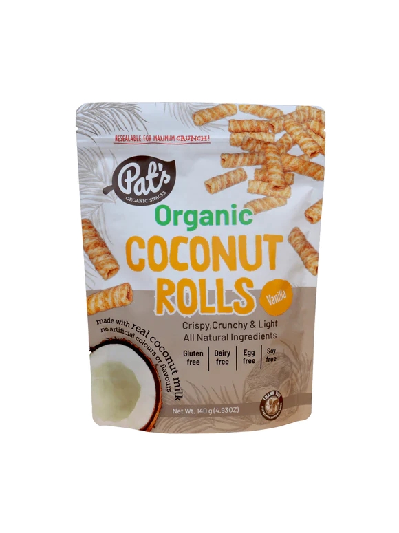 Pat's Organic Coconut Rolls Vanilla 140g