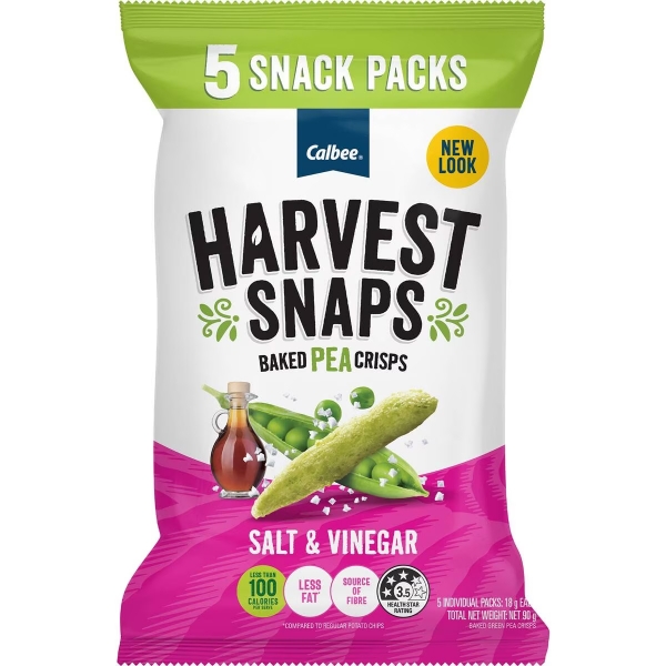 Harvest Snaps Pea Crisps Salt & Vinegar 5 Pack 90g 