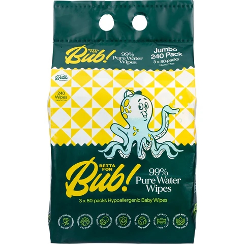 Betta For Bub 99% Pure Water Baby Wipes 240 Pack