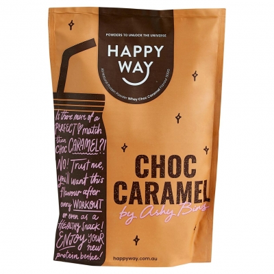 Happy Way Ashy Bines Whey Protein Powder Choc Caramel 500g