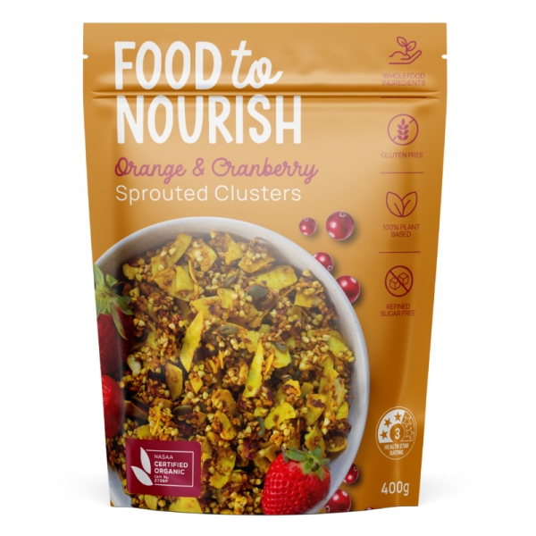 Food To Nourish Sprouted Clusters Orange & Cranberry 400g