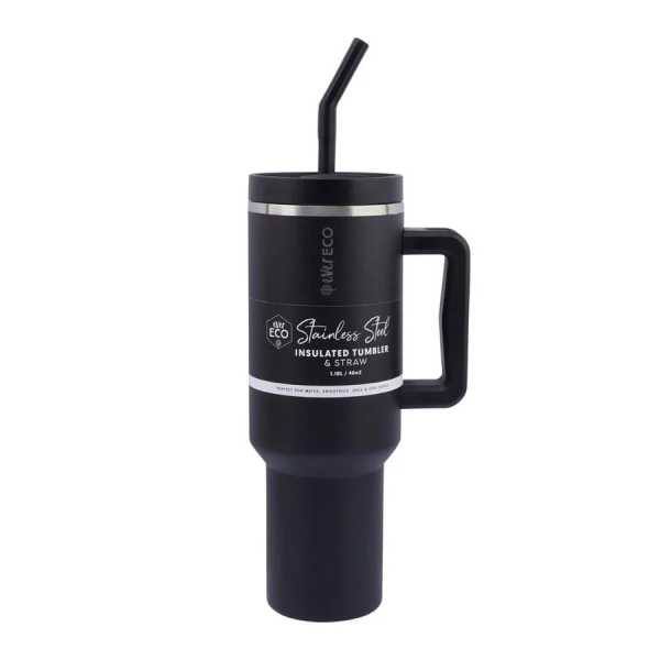 Ever Eco Insulated Tumbler With Handle & Straw Onyx 1.18lt