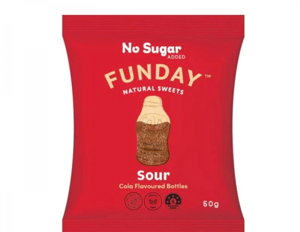 Funday Sour Cola Gummy Bottles 50g (Wellbeing)