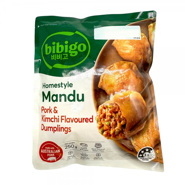 Bibigo Frozen Dumplings Homestyle Mandu Pork & Kimchi 250g