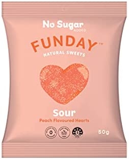 Funday Sour Peach Vegan Hearts 50g (Wellbeing)