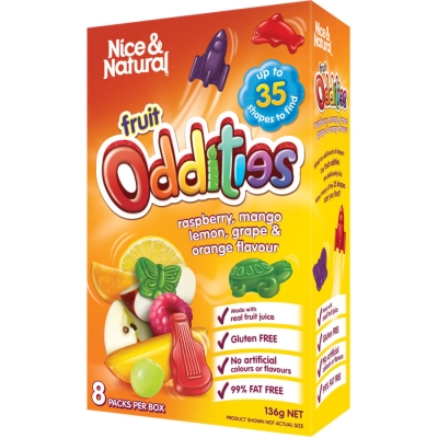 Nice & Natural Fruit Oddities Raspberry Mango Lemon Grape & Orange 8 Pack 136g