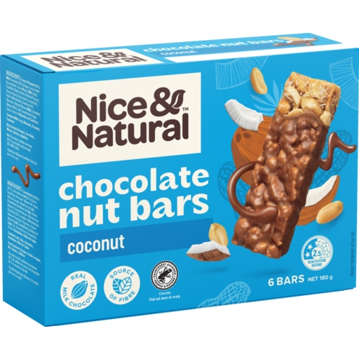 Nice & Natural Nut Bar Chocolate Coconut 6 Pack 180g