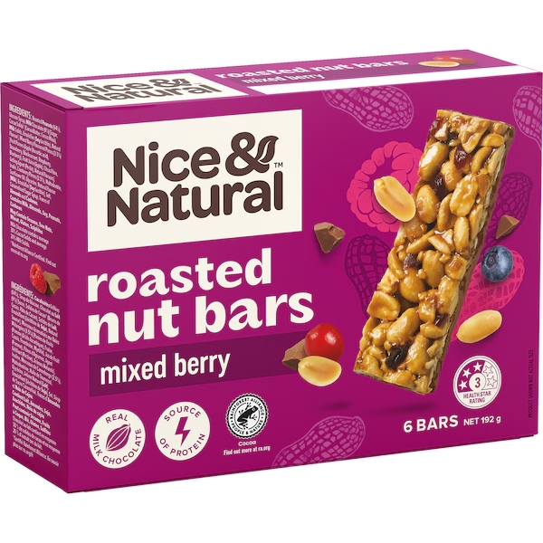 Nice & Natural Roasted Nut Bar Mixed Berry 6 Pack 192g