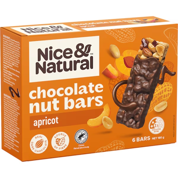 Nice & Natural Chocolate Nut Bar Apricot 6 Pack 180g