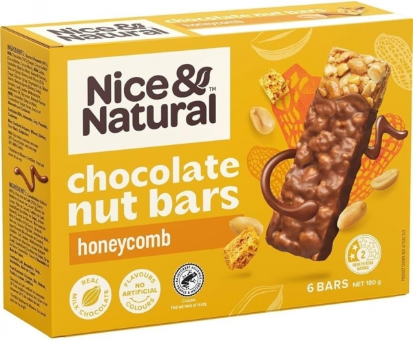 Nice & Natural Chocolate Nut Bar Honeycomb 6 Pack 180g