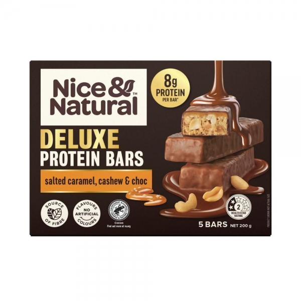 Nice & Natural Protein Bar Deluxe Caramel, Cashew & Choc 5 Pack 200g